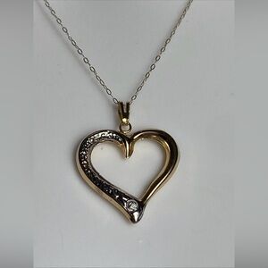 Necklace Charles Winston CW 10K Gold & White open Heart.18”